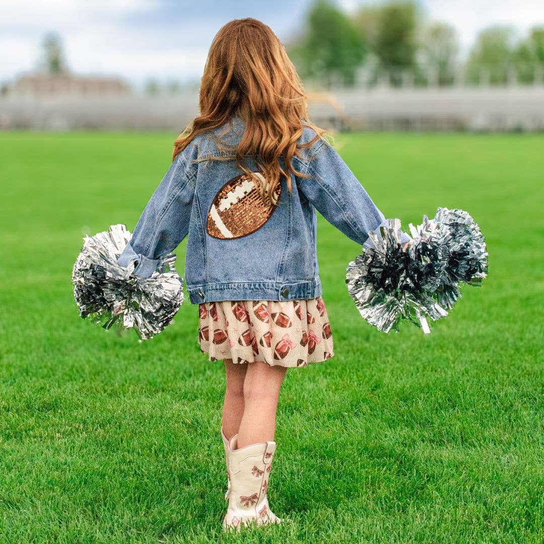 Game Day Football Sequin Patch Denim Jacket - Girls Clothes