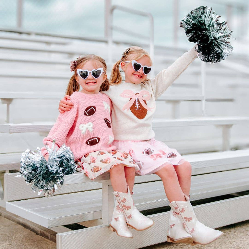 Football Bows Patch Knit Sweater - Girls Clothes