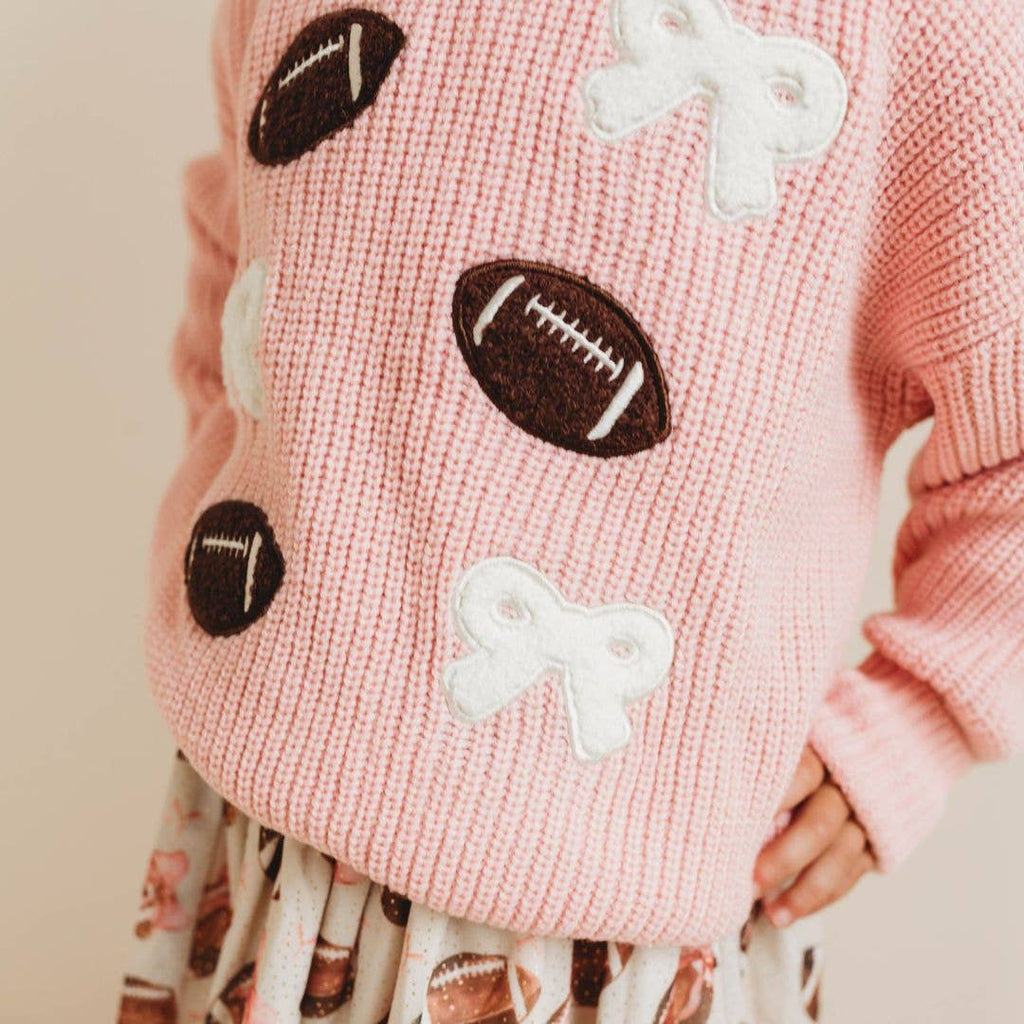 Football Bows Patch Knit Sweater - Girls Clothes