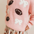 Football Bows Patch Knit Sweater - Girls Clothes