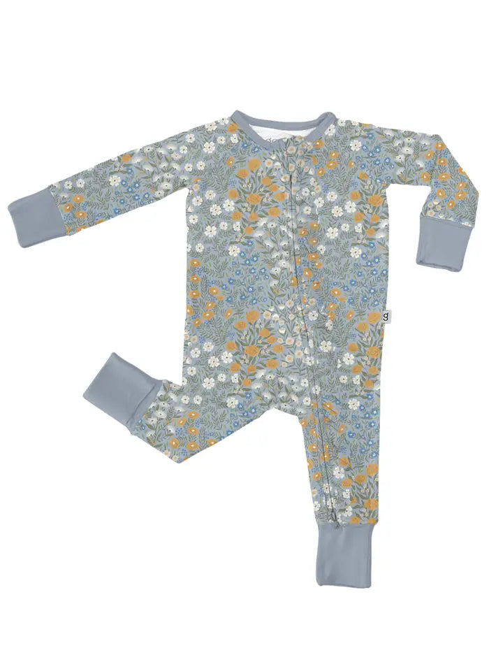 Blue Meadow Zipper Footie