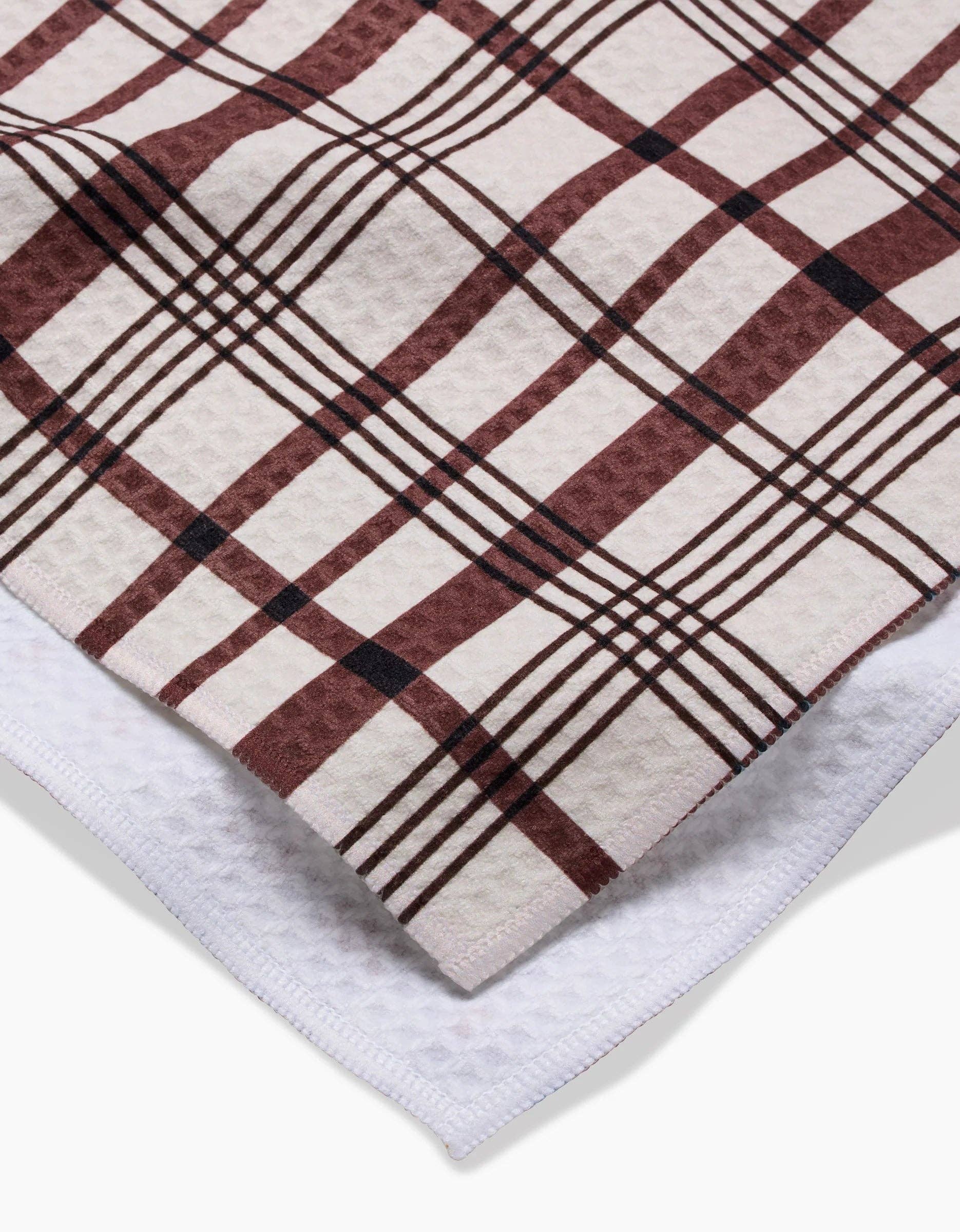 Vintage Plaid Natural Luxe Hand Towel- Brown + White