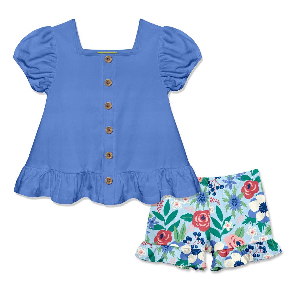 Floral Kids Short Sleeve Square Neck Set