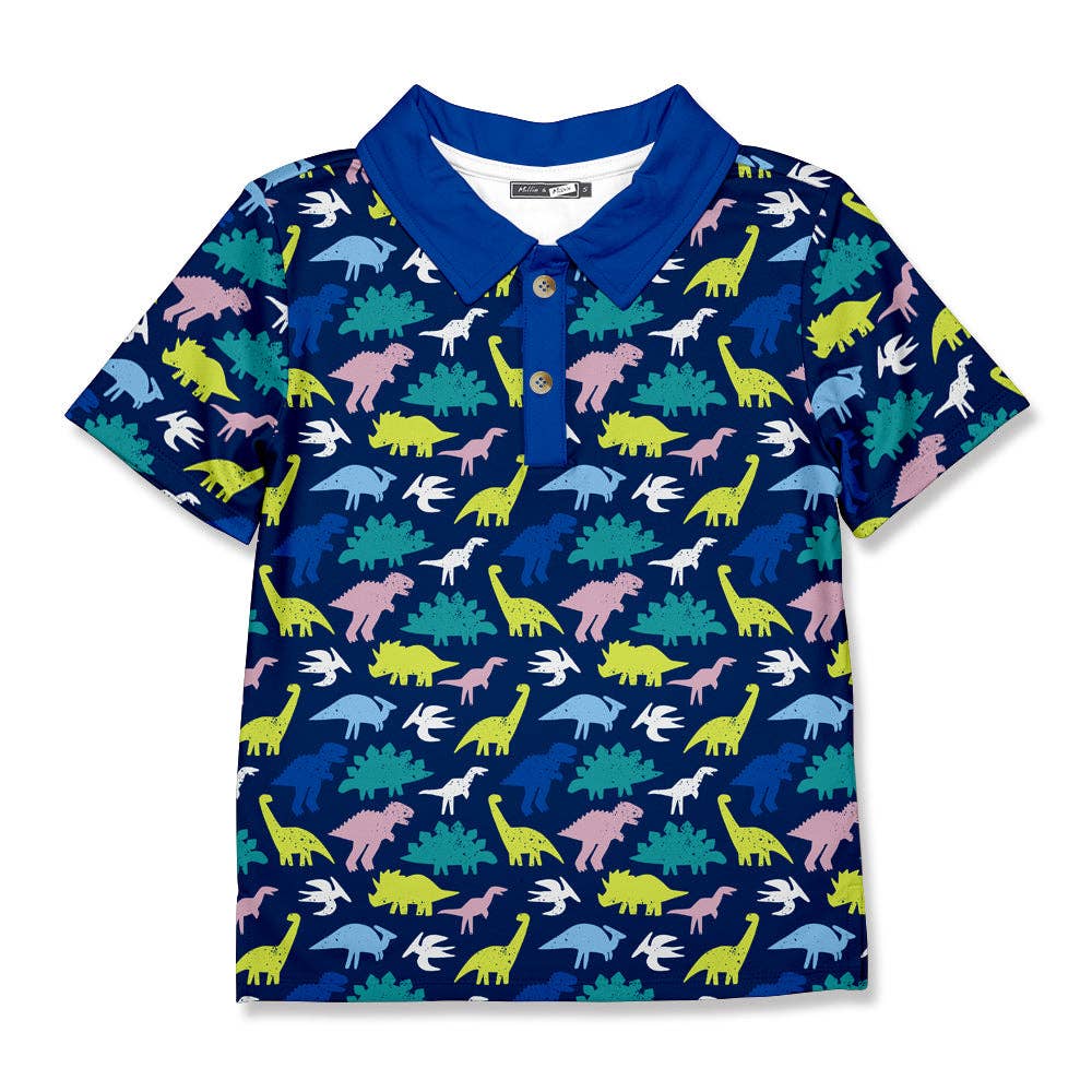 Boys Navy Dino Block Polo