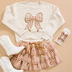 Gingham Bow Patch Sweatshirt - Natural - Girls Clothes