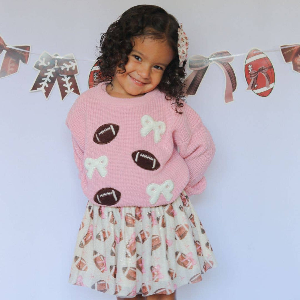 Football Bows Patch Knit Sweater - Girls Clothes