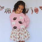 Football Bows Patch Knit Sweater - Girls Clothes