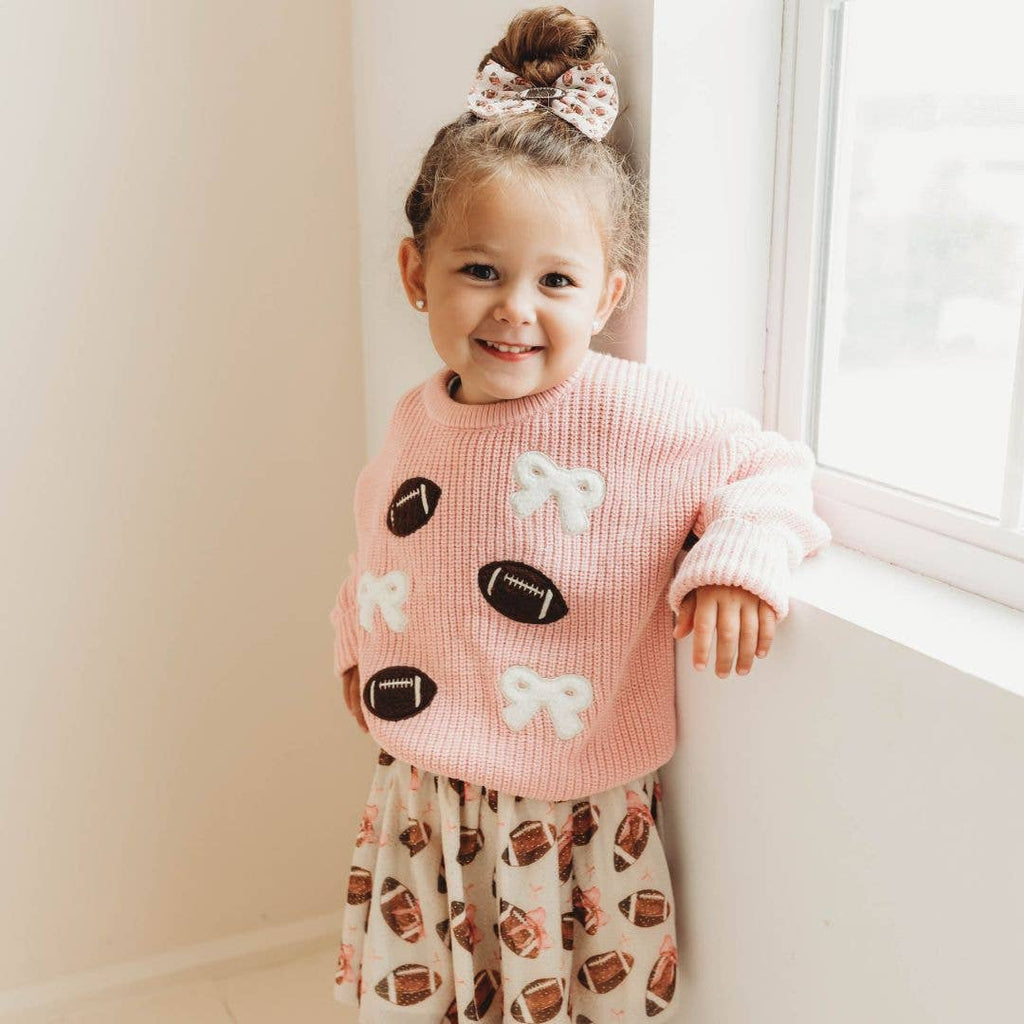 Football Bows Patch Knit Sweater - Girls Clothes