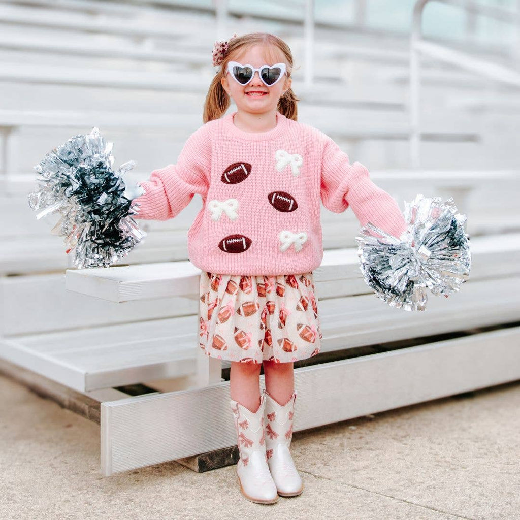Football Bows Patch Knit Sweater - Girls Clothes