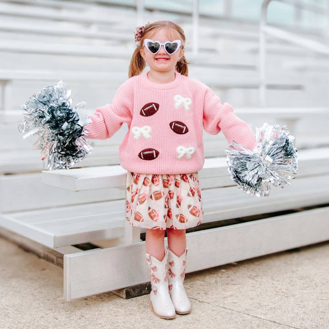 Football Bows Patch Knit Sweater - Girls Clothes