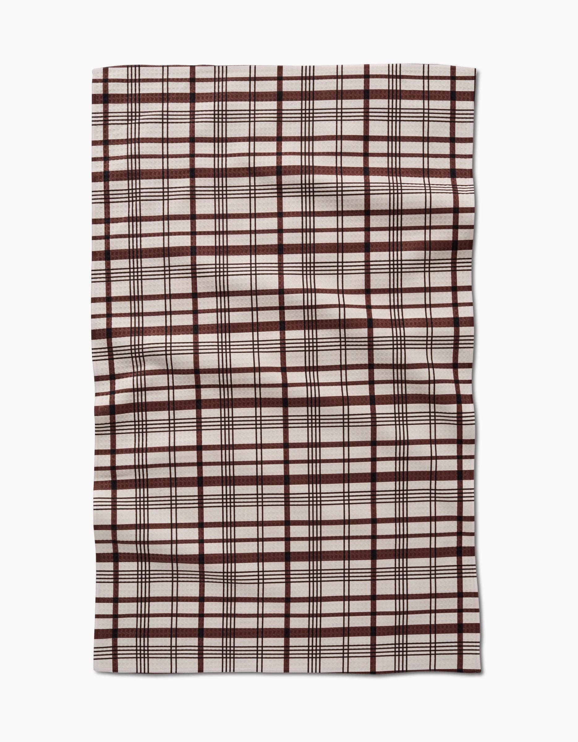 Vintage Plaid Natural Luxe Hand Towel- Brown + White