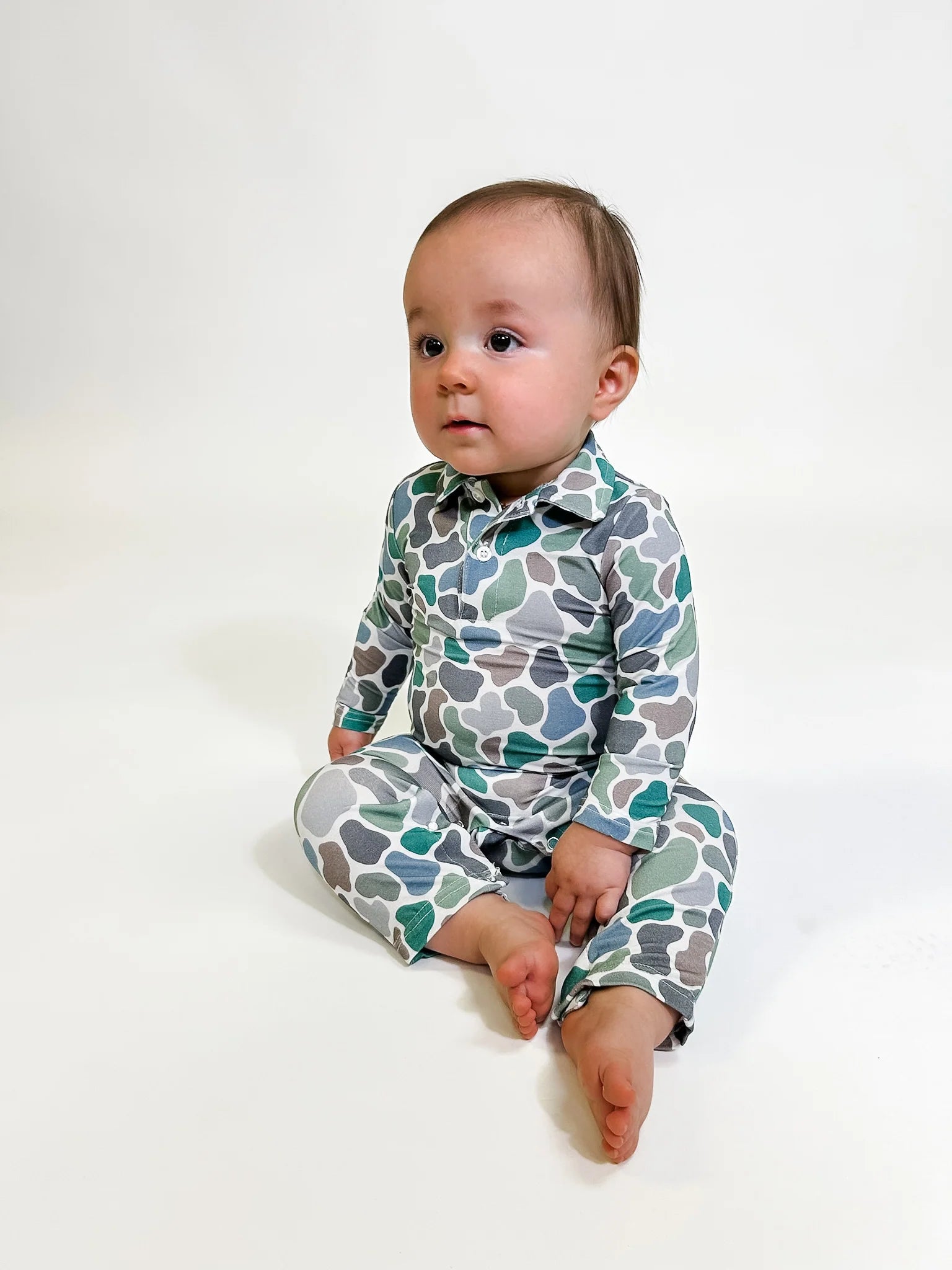 Polo Romper - Pebble Camo