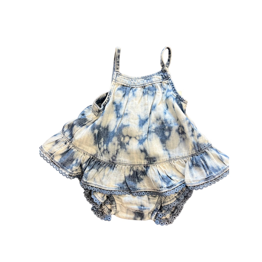 Denim Tie-Dye Light Wash Romper