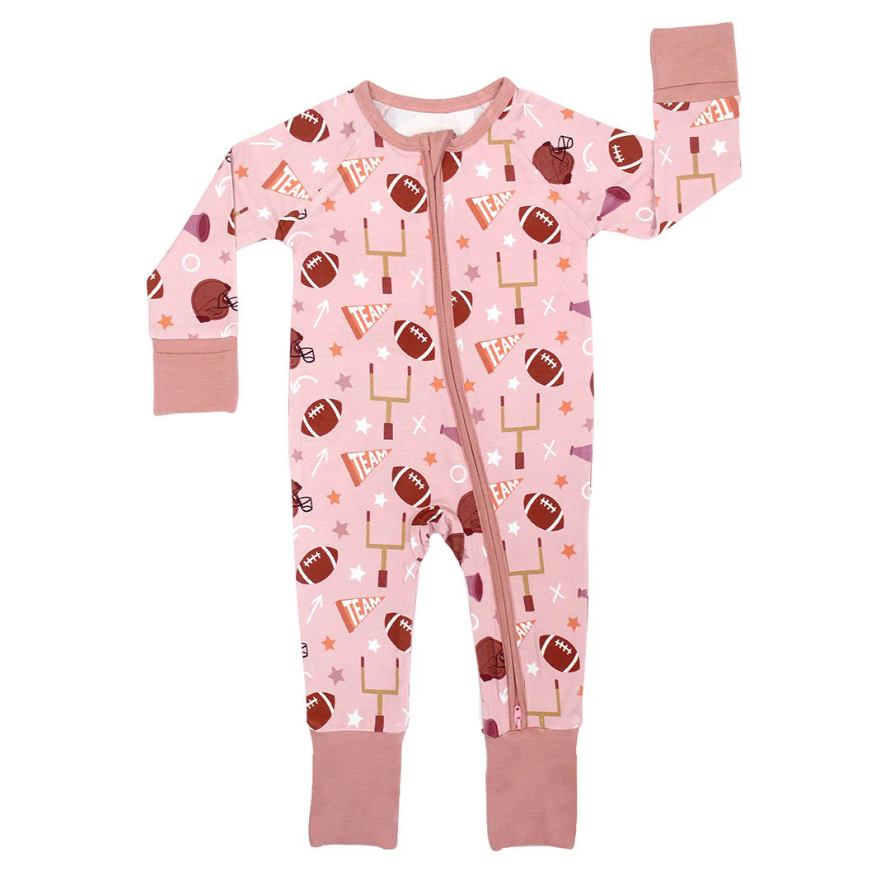 Game Day Rose Bamboo Baby Pajamas – Football Print