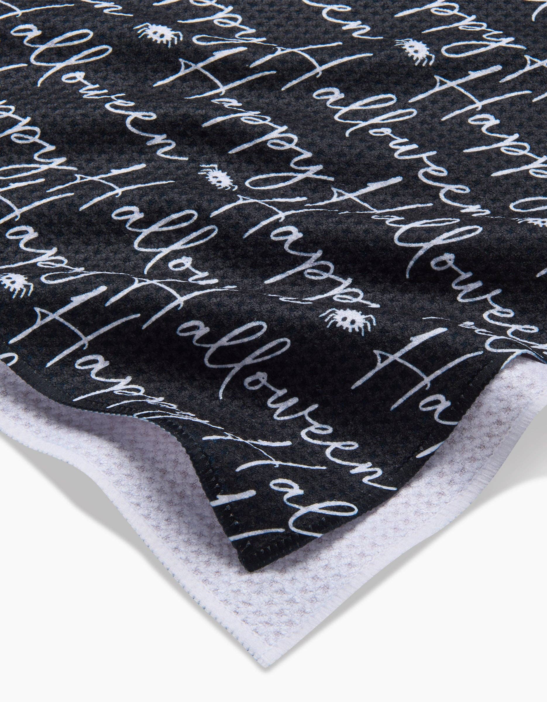 Halloween Script Black Tea Towel