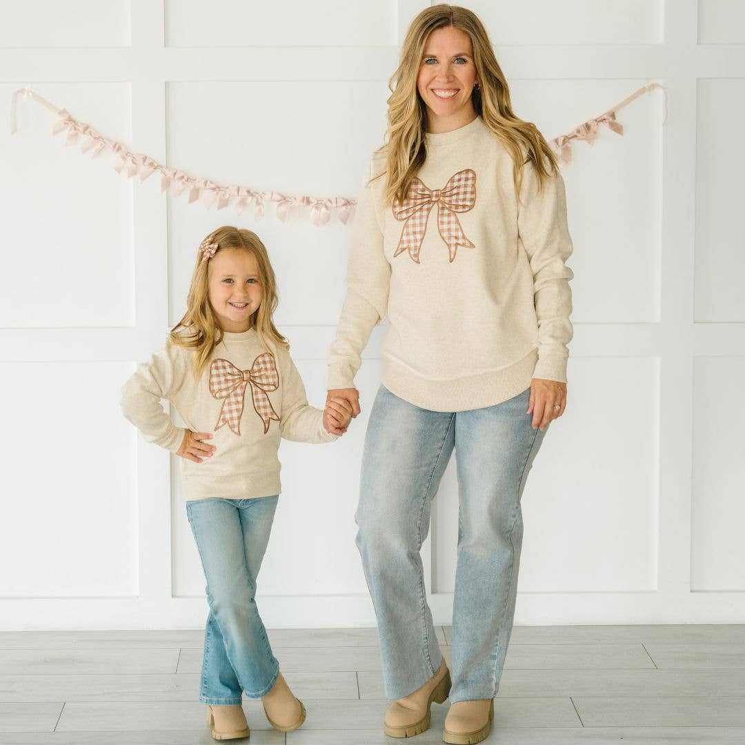 Gingham Bow Patch Sweatshirt - Natural - Girls Clothes