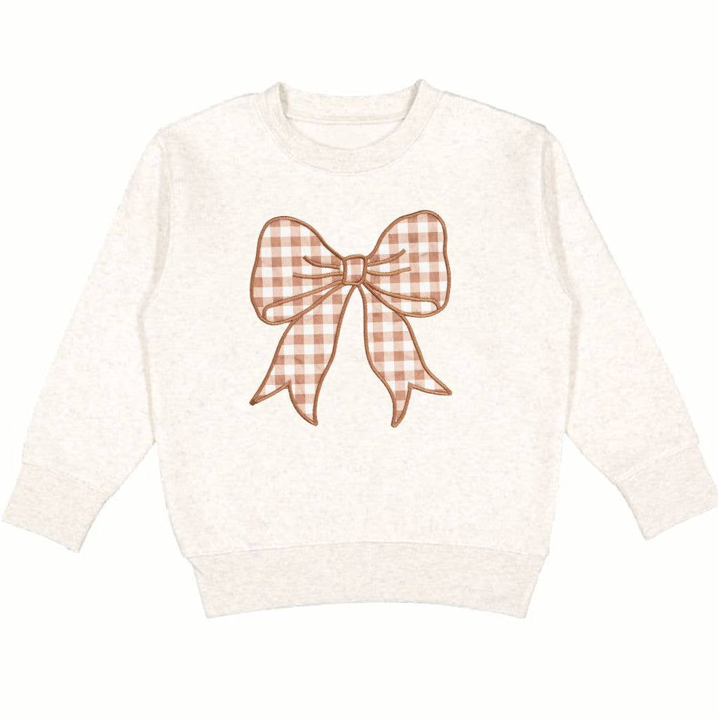 Gingham Bow Patch Sweatshirt - Natural - Girls Clothes