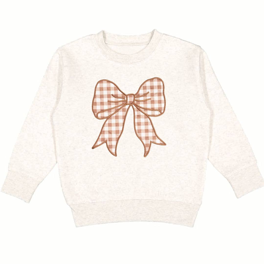 Gingham Bow Patch Sweatshirt - Natural - Girls Clothes