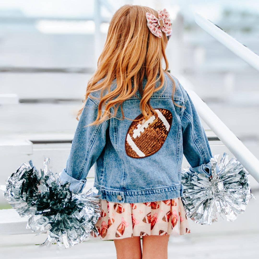 Game Day Football Sequin Patch Denim Jacket - Girls Clothes