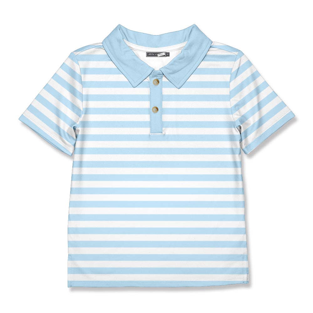 Boys Ice Blue & White Stripe Polo