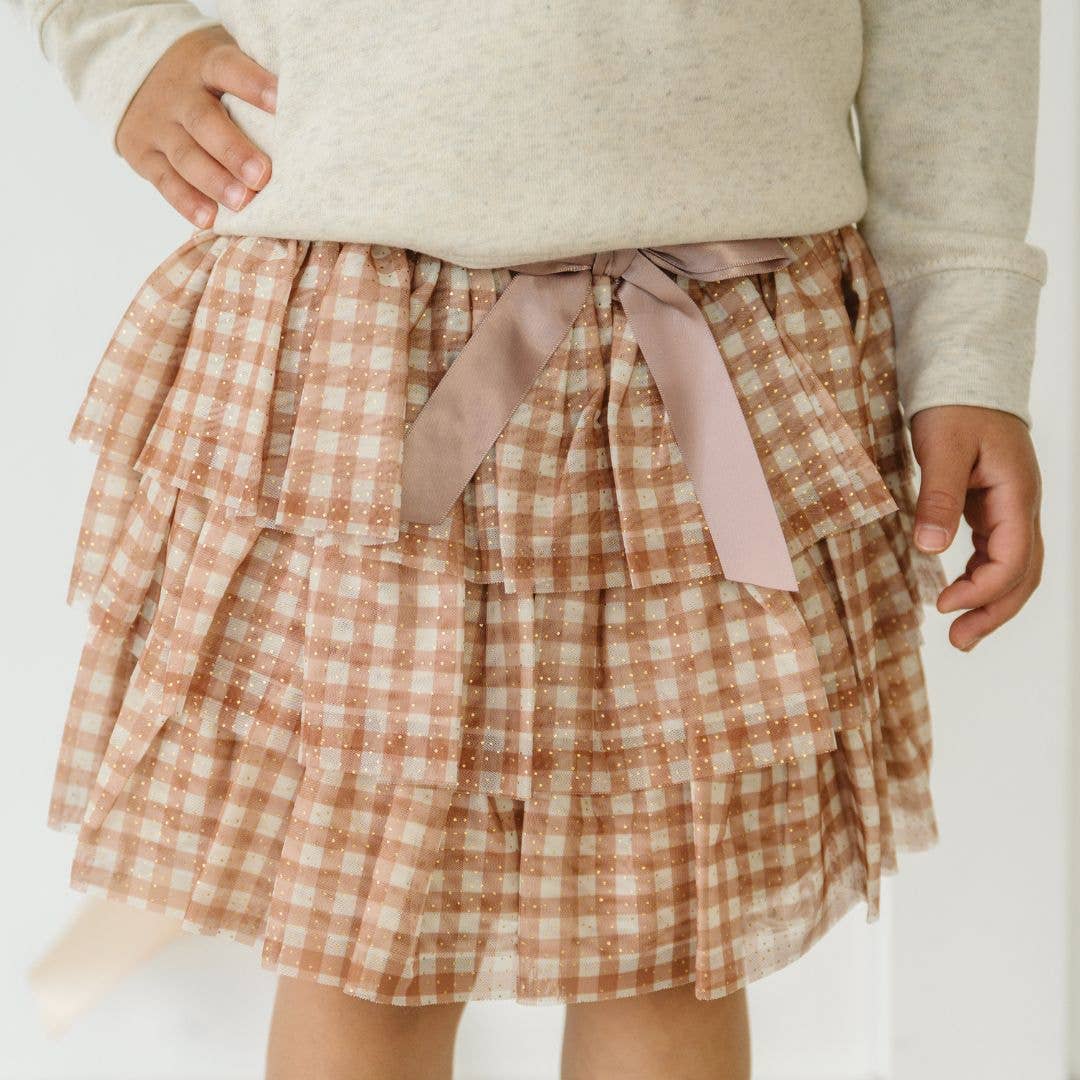 Gingham Printed Tulle Tiered Tutu - Kids Clothing