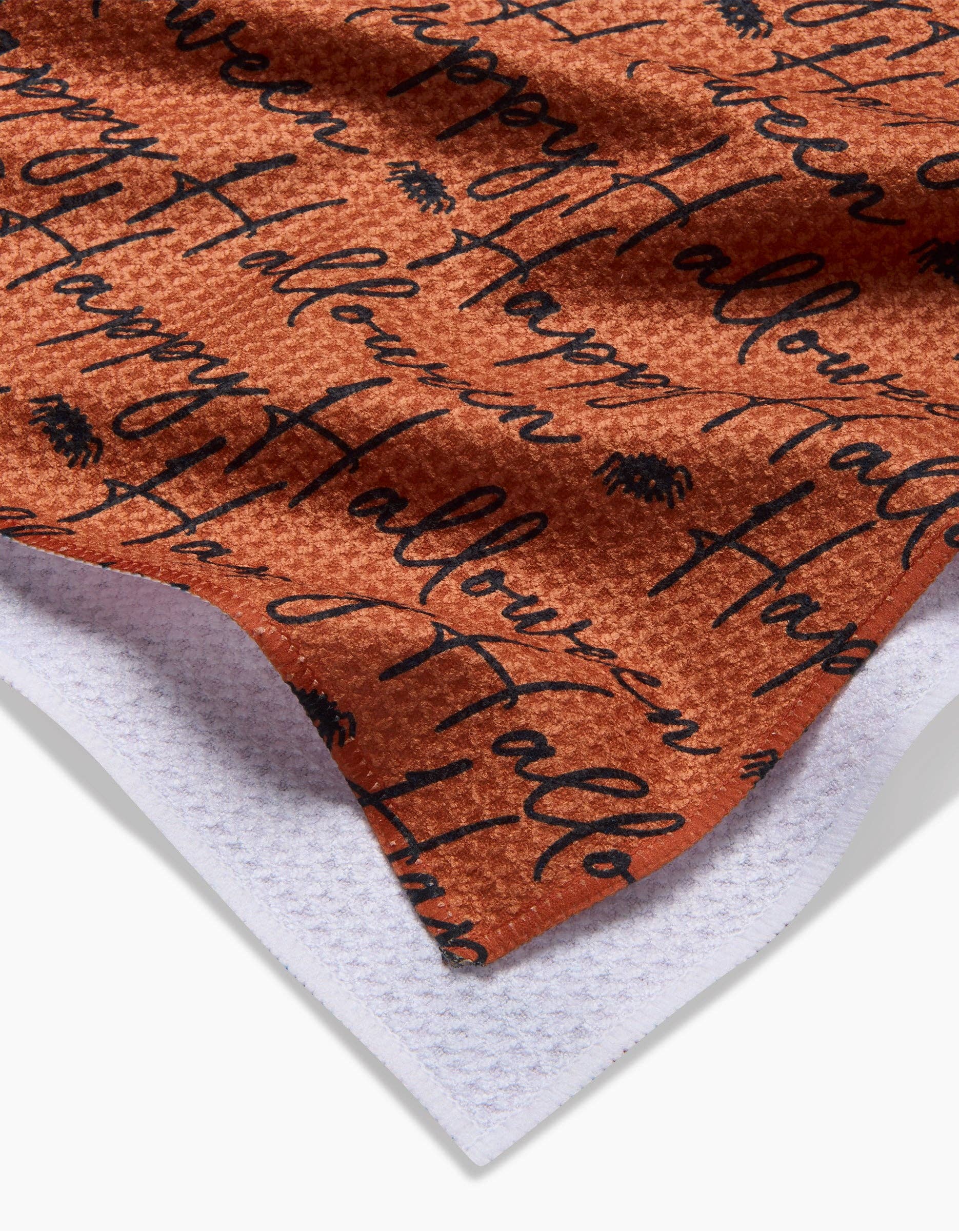 Halloween Script Orange Tea Towel