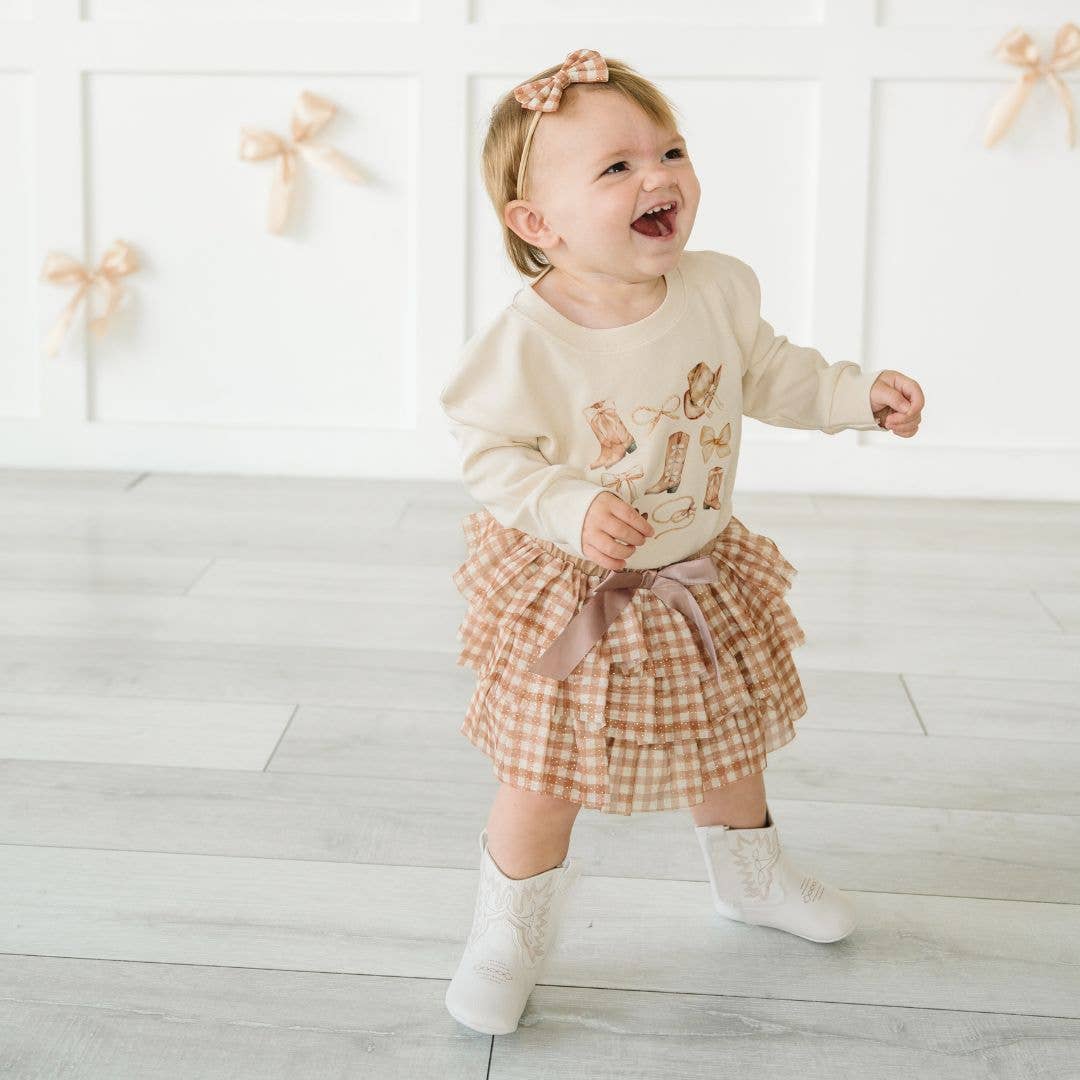 Gingham Printed Tulle Tiered Tutu - Kids Clothing