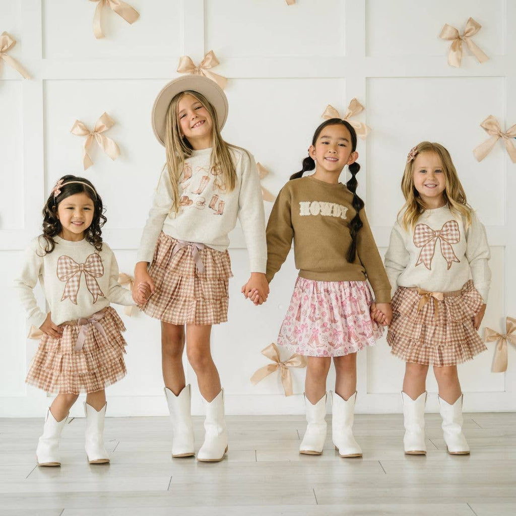 Gingham Bow Patch Sweatshirt - Natural - Girls Clothes