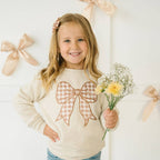 Gingham Bow Patch Sweatshirt - Natural - Girls Clothes