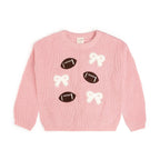 Football Bows Patch Knit Sweater - Girls Clothes